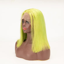 Load image into Gallery viewer, Bob Straight Fluorescence Green Color Hair 13×4 Lace Front Wigs