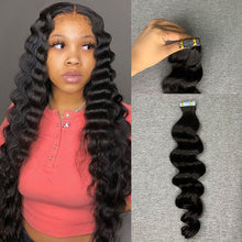 Load image into Gallery viewer, #1b Loose Deep Tape In Human Hair Extensions 20 Pieces/ Pack
