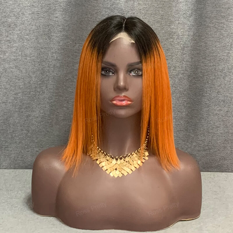 2x6 Lace Closure Bob Wig #1b-Orange Ombre Hair