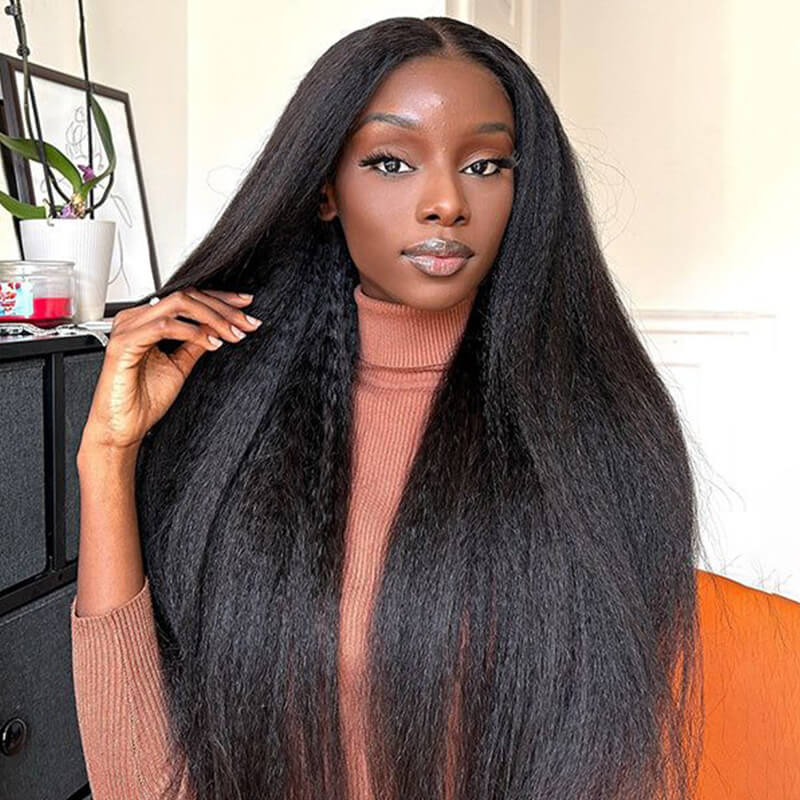 Kinky Straight Human Hair 13x6 Lace Frontal Wig | Pre-made Wig