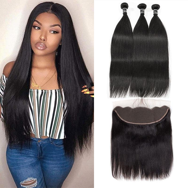 3 Bundles With 13x4 Frontal Straight Virgin Hair