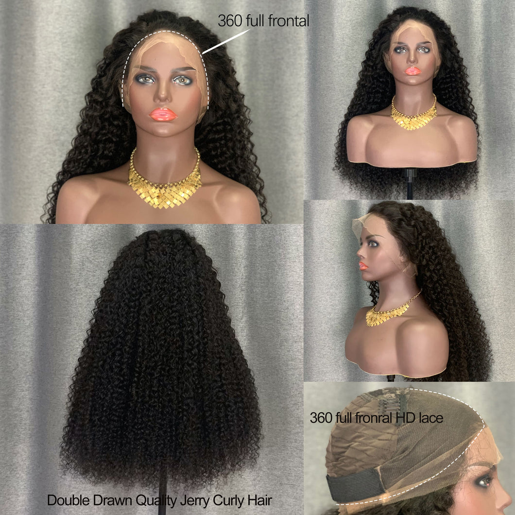 360 Lace Wig Jerry Curly Texture Hair Natural Ponytail Wig