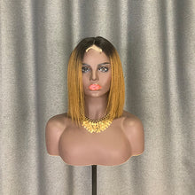 Load image into Gallery viewer, Kim K Bob Style 2x6 Lace Bob Wig Dark Root Brown Hair Ombre Bob Wig
