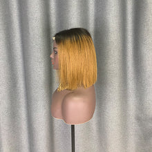 Load image into Gallery viewer, Kim K Bob Style 2x6 Lace Bob Wig Dark Root Brown Hair Ombre Bob Wig
