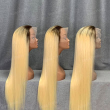 Load image into Gallery viewer, 613 Blonde With Brown Roots 4/613  Human Hair Lace Front Wig
