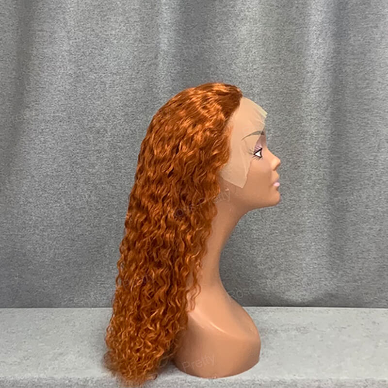 13x4 Lace Front Wig Ginger Color Water Wave Human Hair Lace Wig