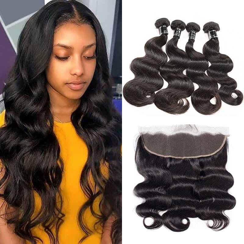 Body Wave Virgin Hair 4 Bundles With 13x4 Frontal