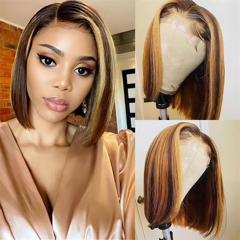 P4/27 Highlight 13X4 Lace Frontal Bob Wigs Straight Human Hair Wigs