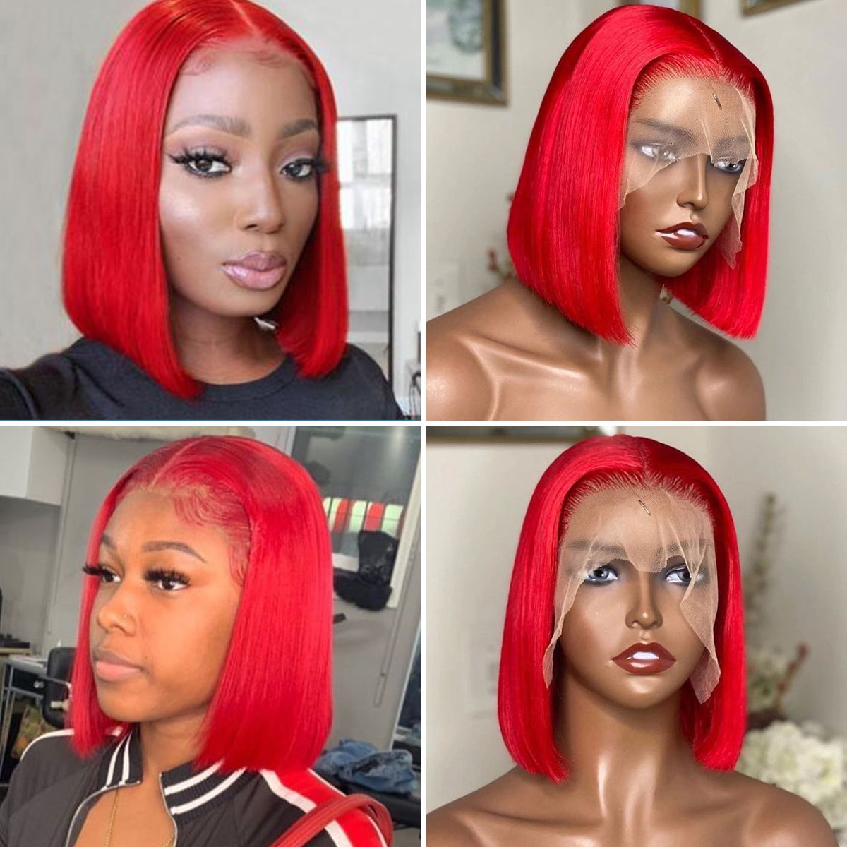 13×6 Lace Front Wig Colored Red Wine Straight Hair Bob Wigs