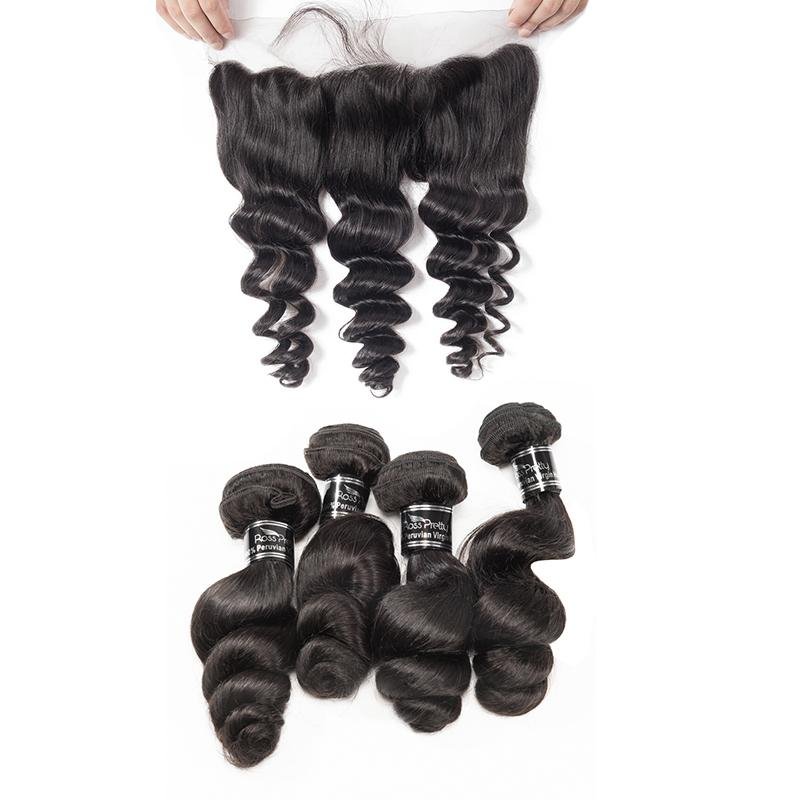 13X4 Frontal With 4 Bundles Peruvian Loose Wave Virgin Hair - Ross Pretty Hair Official