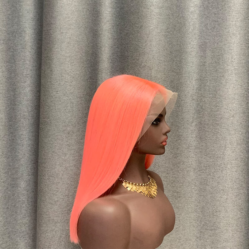 13X6 Lace Front Pink Bob Wig Straight Human Hair 10-16 Inch Available