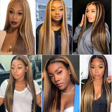 Load image into Gallery viewer, Highlight Piano Frontal Wig Straight P4/27 Honey Blonde Virgin Hair
