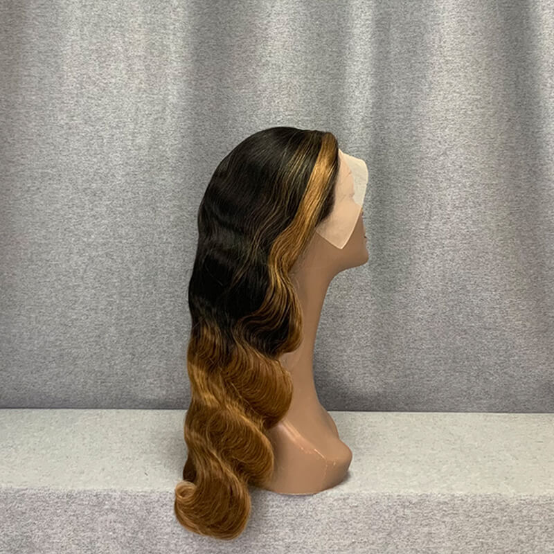 Skunk Stripe & Ombre 1b-30 Body Wave Front Lace Wig With #30 Highlights