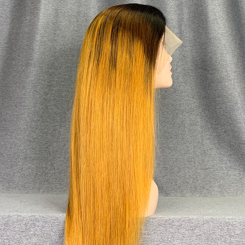 Ombre Wig 180% Density Straight 1b-4-Golden Color Human Hair Wig