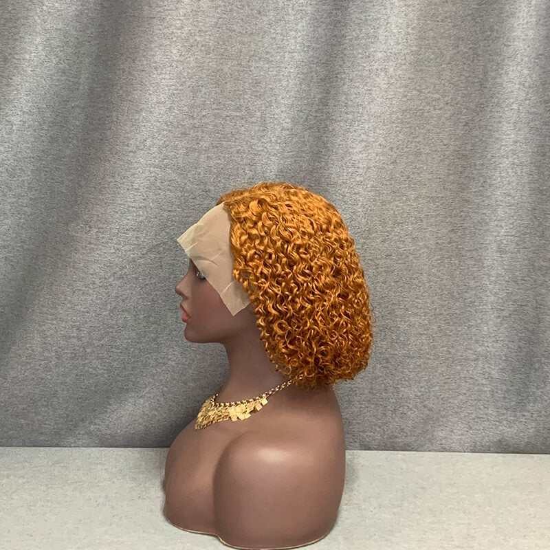Curly Wave Ginger Human Hair C Side Part Lace Wig