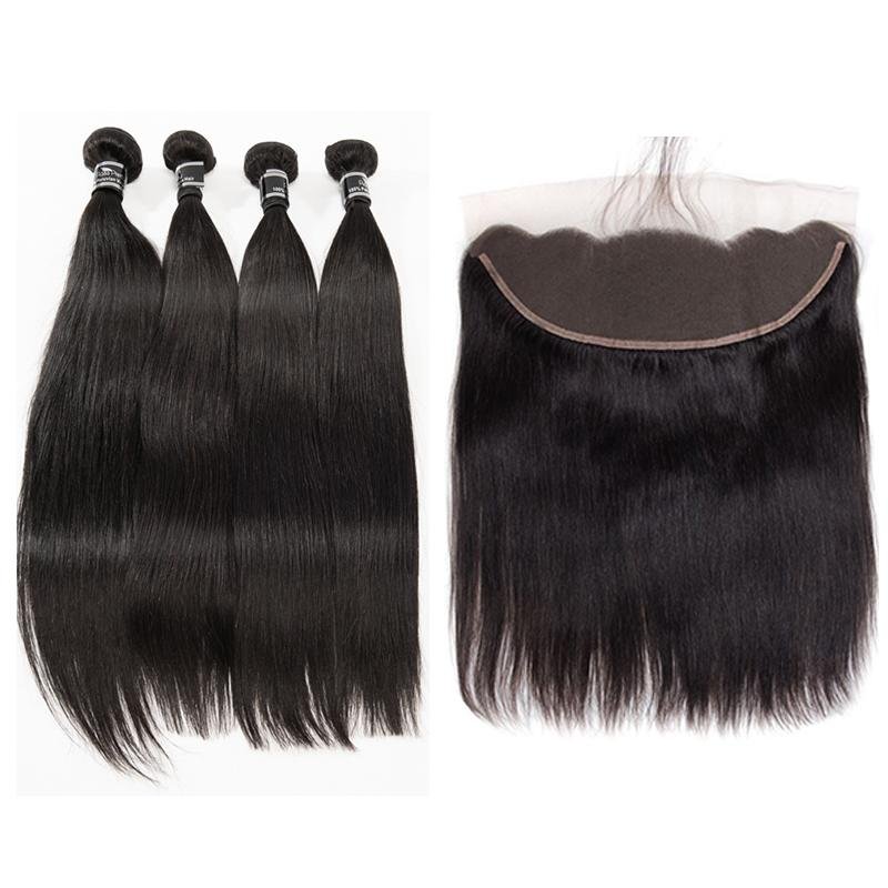 4 Bundles Hair Weave With 13X4 Frontal Brazilian Straight Human Hair - Ross Pretty Hair Official