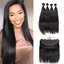 Load image into Gallery viewer, 4 Bundles Hair Weave With 13X4 Frontal Brazilian Straight Human Hair - Ross Pretty Hair Official
