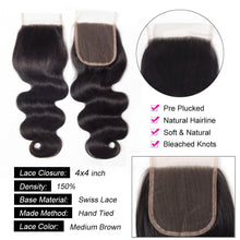 Load image into Gallery viewer, 4x4 Transparent Lace Closure Body Wave Virgin Human Hair
