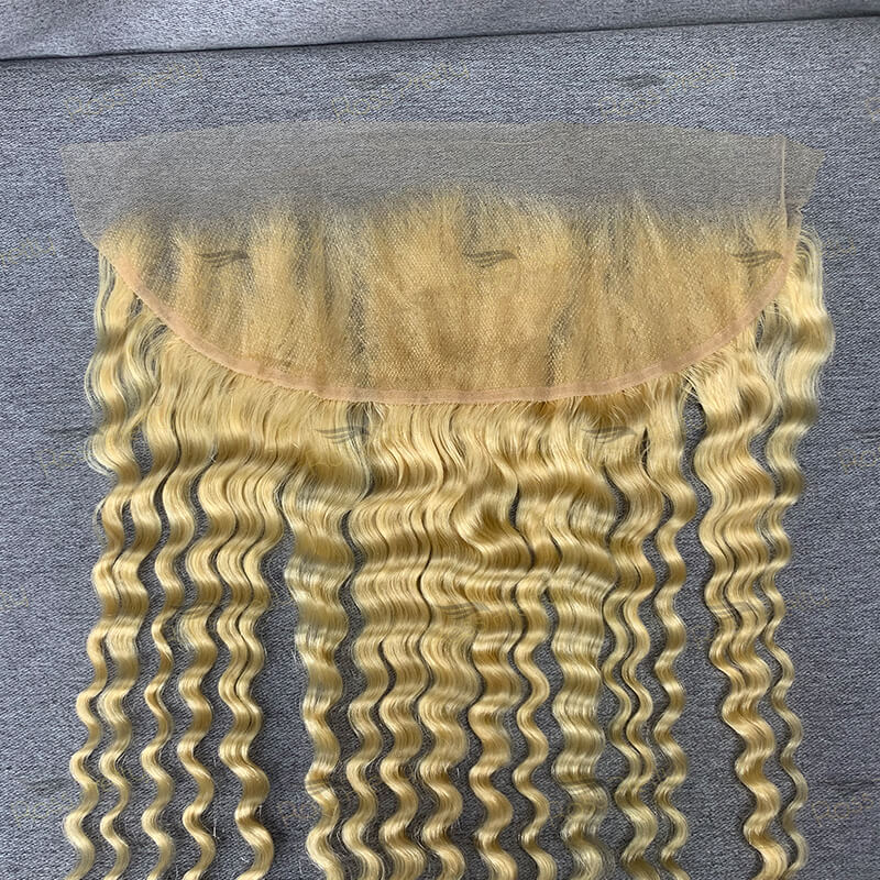 Deep Wave 13x4 Transparent Lace Frontal 613 Blonde Human Hair