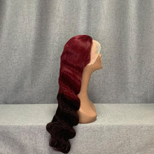 Load image into Gallery viewer, Burgundy &amp; #2 Ombre Body Wave Human Hair 13x4 Lace Front Wig
