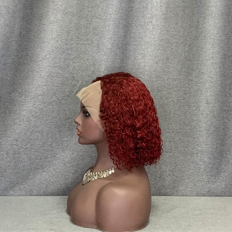 Curly Wave Burgundy Hair C Side Part Lace Wig