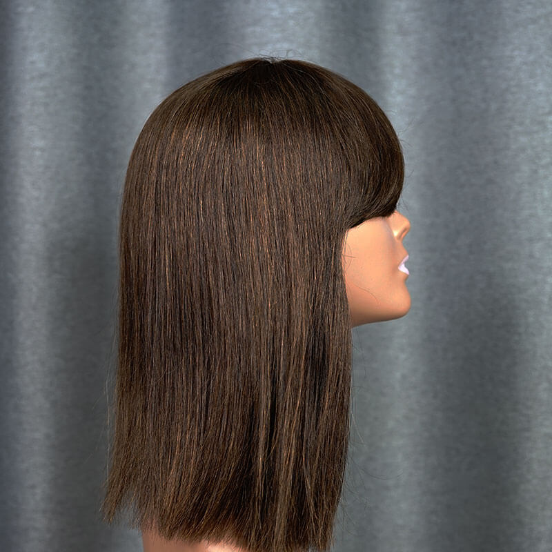 #2 Color Bang Wig Short Bob Wig Straight Hair 100% Virgin Human Hair