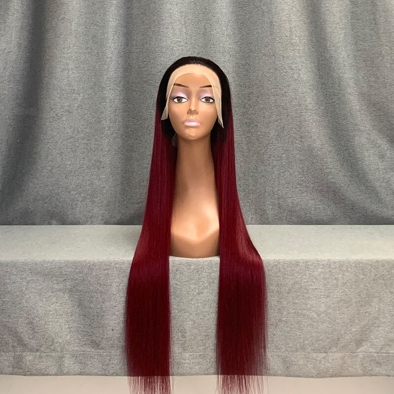 #1B/99j Ombre Burgundy Wig 13X4 Lace Wig Straight Wig Human Hair Wig