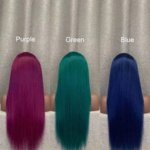 Load image into Gallery viewer, Purple/ Blue/ Green Human Hair Straight 13x4 Lace Front Wig
