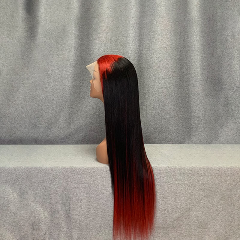 Red-1B-Red Straight Human Hair 13x4 Lace Front Wig