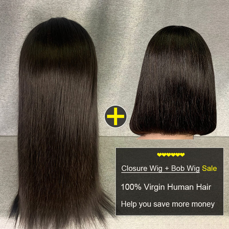 2 Wigs Sale: 13X4 Lace Frontal Bob Wig+Closure Wig Deal Just $181