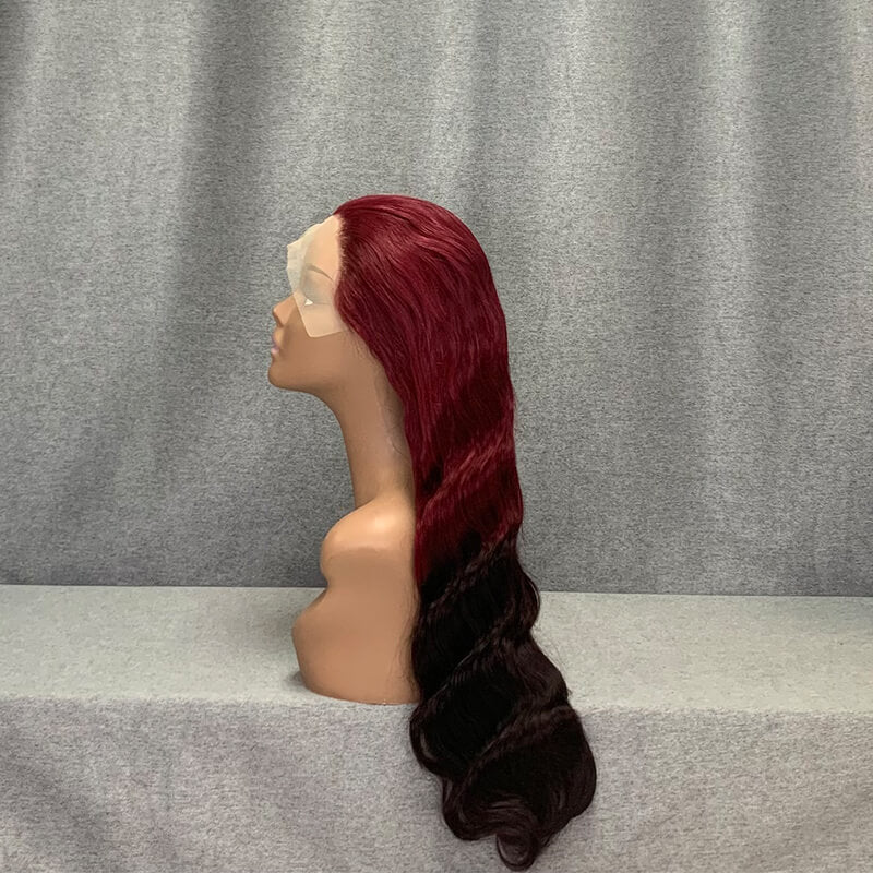 Burgundy & #2 Ombre Body Wave Human Hair 13x4 Lace Front Wig