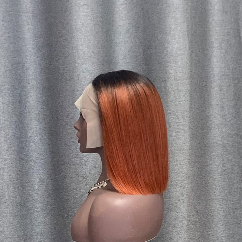 T Part Wig #1B/350 Ombre Color Straight Copper Human Hair Bob Wig