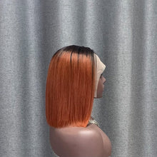Load image into Gallery viewer, T Part Wig #1B/350 Ombre Color Straight Copper Human Hair Bob Wig
