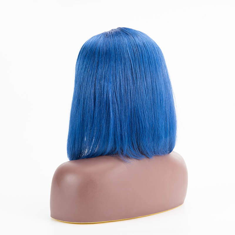 T Lace Bob Straight Blue Color Middle Part Wig Human Hair Wig