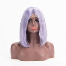 Load image into Gallery viewer, T Lace Bob Straight Purple Color Middle Part Wig Human Hair Wig
