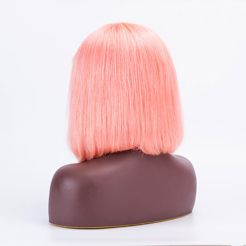 T Lace Bob Straight Pink Color Middle Part Wig Human Hair Wig