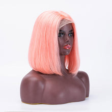 Load image into Gallery viewer, T Lace Bob Straight Pink Color Middle Part Wig Human Hair Wig
