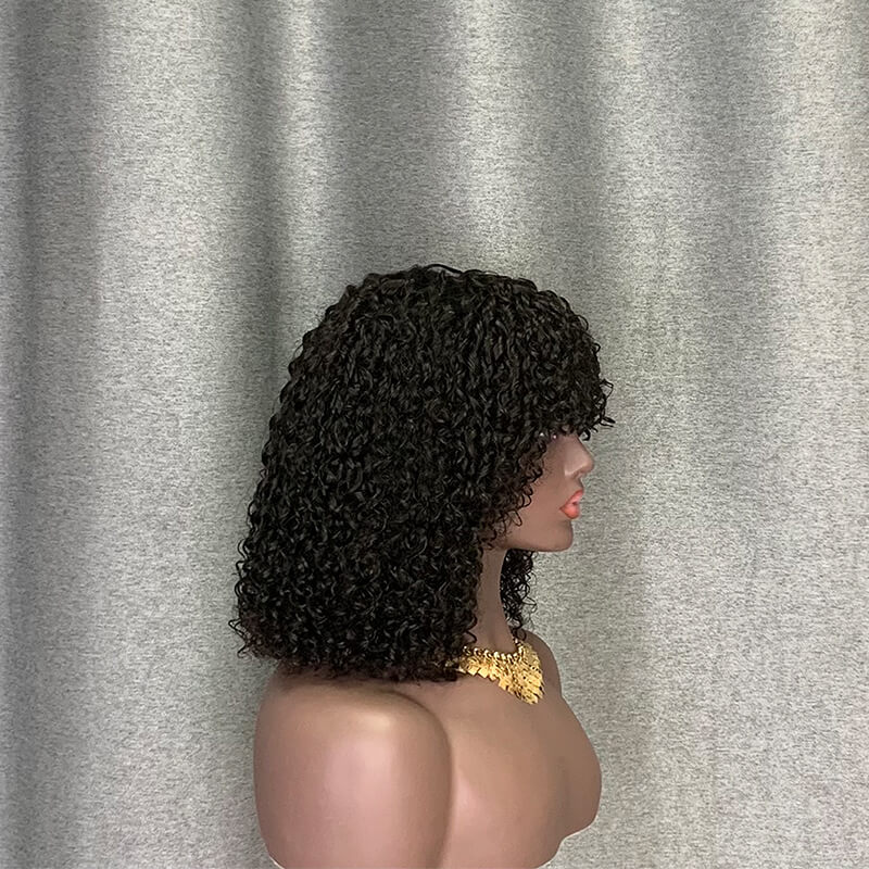 Pixie Curly Wig With Bang Double Drawn Hair Wig Glueless Wig