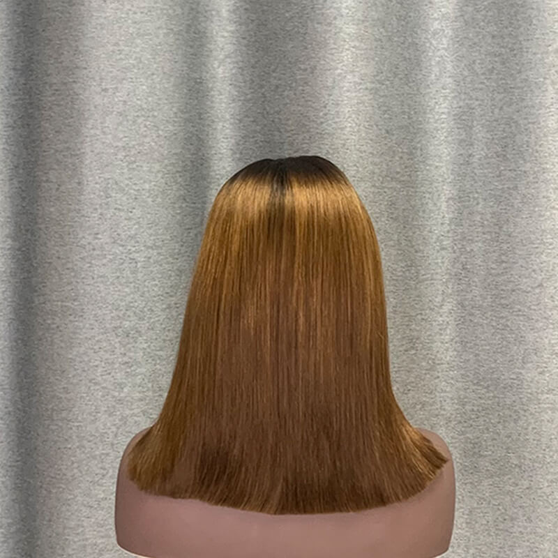 Double Drawn Hair Brown Bob Wig #1b-30 Ombre Customized Wig