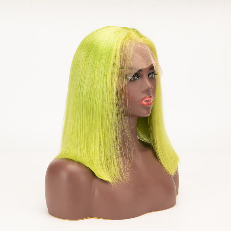 Bob Straight Fluorescence Green Color Hair 13×4 Lace Front Wigs
