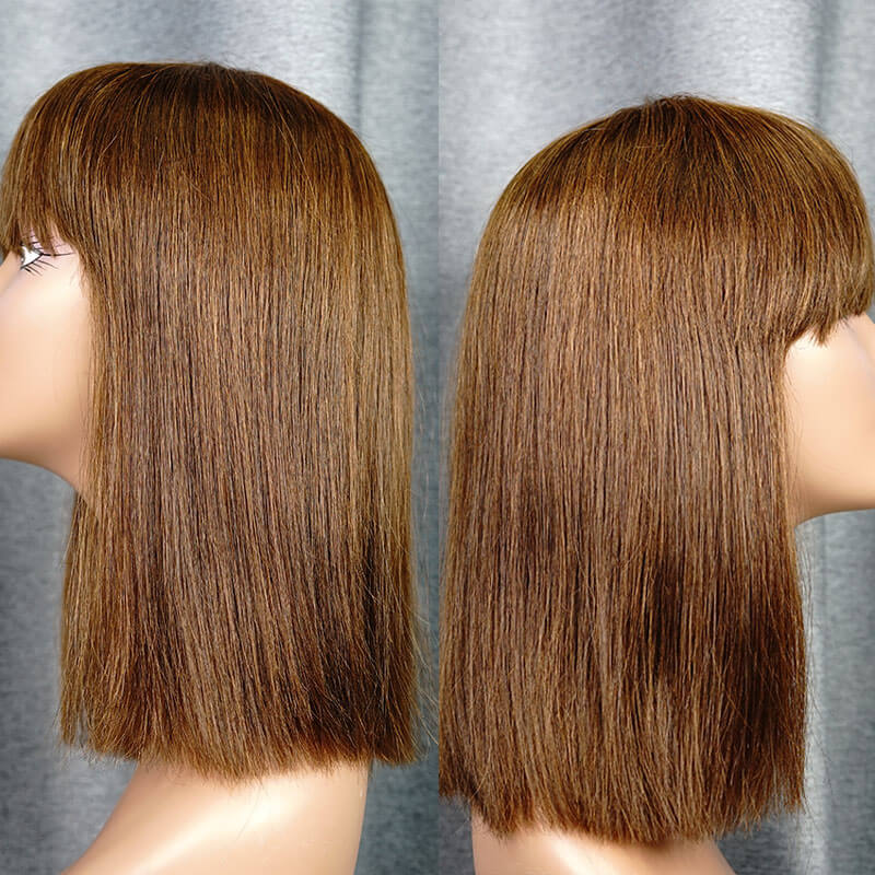 #4 Color Bang Wig Short Bob Wig Straight Hair 100% Virgin Human Hair