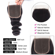 Load image into Gallery viewer, Loose Wave Human Hair Extensions Brazilian Loose Wave Lace Closure - Ross Pretty Hair Official

