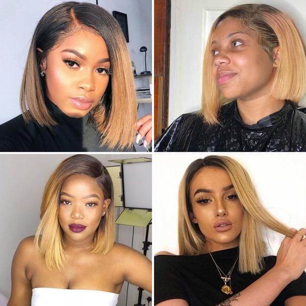 Ombre Honey Blonde Straight Hair 13×4 Lace Bob Wigs