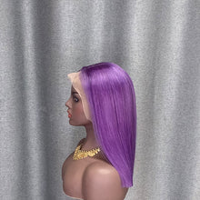 Load image into Gallery viewer, Light Purple Human Hair Bob Wig 13x4 Lace Front 10-16 Inch
