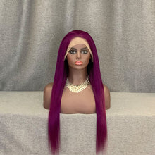 Load image into Gallery viewer, Purple Human Hair Straight 13x4 Lace Front Wig
