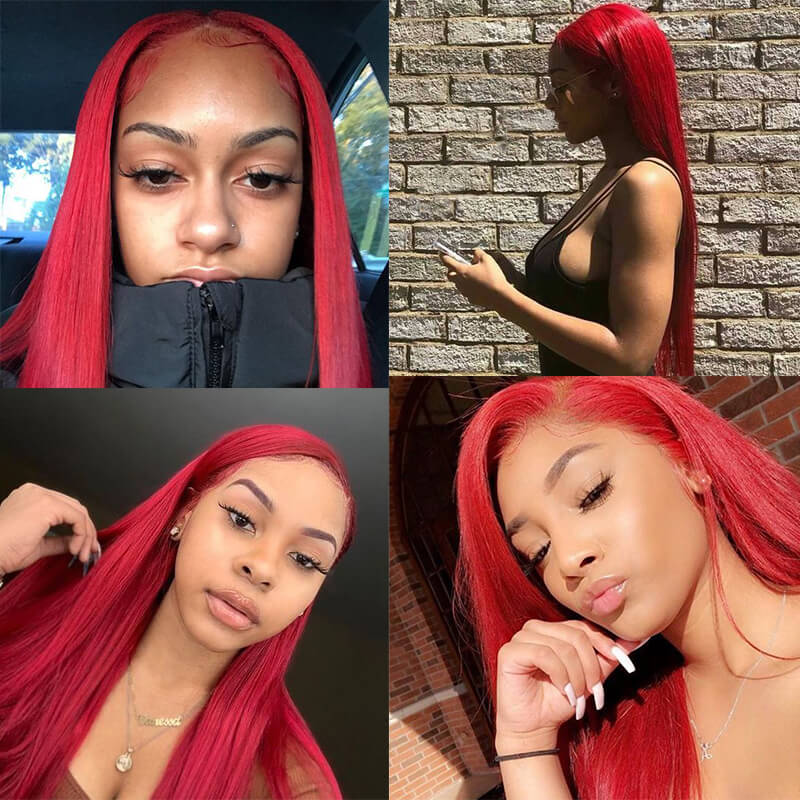 Red Wig 13x4 Lace Frontal Wig Human Hair Wig Straight