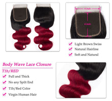 Load image into Gallery viewer, Ross Pretty Lace Closure body wave 1b red Human Hair Product swiss lace - Ross Pretty Hair Official
