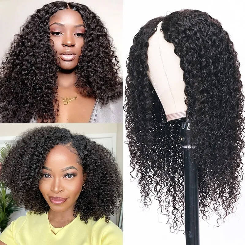 Brazilian Curly Wave Human Hair V Part Wigs 150% Density